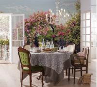 Dining Room Photo Wallpaper 368x254cmRose Garden Wall Mural Green And Pink