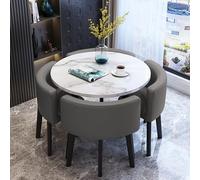 Dining Room Table and Chairs Set - Round Marble Negotiation Table with 4 Cushioned Chairs, Space-Saving Design for Office, Living Room and Dining Room