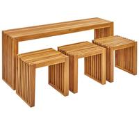 Garden Dining Set with Stools 3 Seater BELLANO Brown Acacia Wood