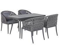 Beliani Garden Dining Set 4 Seater Lipari With Cushions Metal Grey