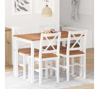 Dining set 5-piece Pine Wood Brown & White Lacquered Table 4 Chairs 108x65x73 cm