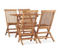 Dining Set 5pc Folding Solid Teak Wood Natural Outdoor 160x80x75cm Table 6Chairs