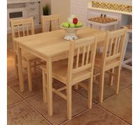 Dining Set 5pc Pine Wood Brown 108x65x73cm Table + 4 Chairs Natural Solid Rustic
