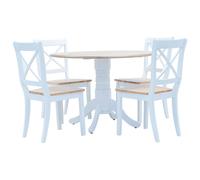 Dining Set 5pc Solid Rubber Wood White & Brown 106x75cm MDF Table Chairs Compact