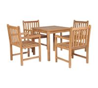 Dining Set 5pc Solid Teak Hardwood Natural 80cm Square Table 4 Chairs Smooth 3cm