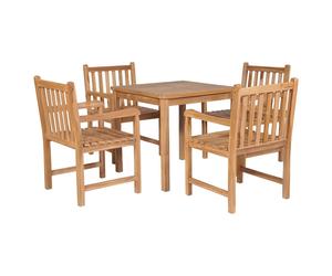 Dining Set 5pc Solid Teak Natural 80x80x77cm Table & 4 Chairs Outdoor Waterproof