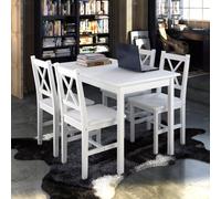 Dining Set 5pc White Pine Wood Lacquered Table 108x65x73cm Chairs 39x41x85.5pc