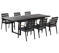 Beliani Garden Dining Set 6 Seater Valcanetto/Taviano Metal Black, Black