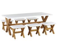 Beliani Garden Dining Set With Stools 6 Seater Olbia Concrete White