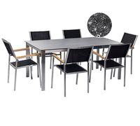 Garden Dining Set 6 Seater COSOLETO/GROSSETO Black Tempered Glass Granite Effect