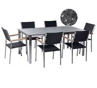 Garden Dining Set 6 Seater COSOLETO/GROSSETO Black Tempered Glass Granite Effect