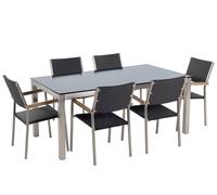 Dining Set 6 Seater Glass Black GROSSETO