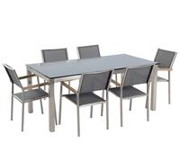 Garden Dining Set 6 Seater GROSSETO Grey/ Black Tempered Glass