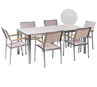 Garden Dining Set 6 Seater COSOLETO/GROSSETO White/ Beige Tempered Glass Marble Effect