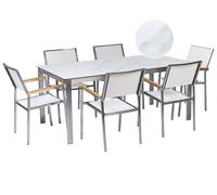 Garden Dining Set 6 Seater COSOLETO/GROSSETO Tempered Glass Marble Effect White Marble