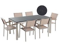 Beliani Garden Dining Set 6 Seater Grosseto Granite Polished Black/ Beige