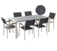 Beliani Garden Dining Set 6 Seater Grosseto Triple Plate Granite Polished Black/ Grey