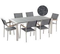 Beliani Garden Dining Set 6 Seater Grosseto Grey Granite Triple Plate Polished