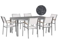 Beliani Garden Dining Set 6 Seater Grosseto Grey/ White Granite Polished