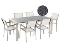 Beliani Garden Dining Set 6 Seater Grosseto Triple Plate Granite Polished Grey/ White