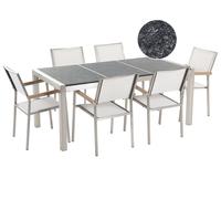 Garden Dining Set 6 Seater GROSSETO Black/ White Basalt Triple Plate Flamed