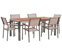 Beliani Garden Dining Set 6 Seater Grosseto Eucalyptus Wood Brown/ Beige