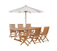 Garden Dining Set 6 Seater MAUI with Parasol (12 Options) Acacia Wood Light Brown