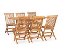 Dining Set 7pc Solid Teak 160x80cm Folding Table & 6 Chairs Natural Outdoor Wood