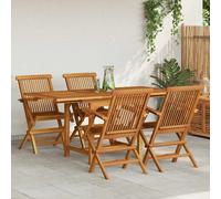 Dining set 7pc Teak Wood Extendable Table 110-160x80x75cm Warm Finish incl 6pc