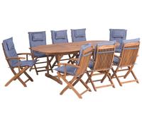 Garden Dining Set 8 Seater MAUI Blue Acacia Wood with Cushions