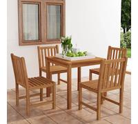 Dining Set 80cm Square Teak Table + 4 Chairs Natural Solid Hardwood Weatherproof