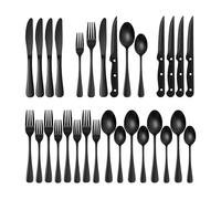 Dining Set Black Heavy Duty Silverware Set Food Grade Tableware Family Restaurant Tableware 24 Piece of Black Western Style Spoon Large Fork Steak Blue (, 24. 5X7. 5X5CM)