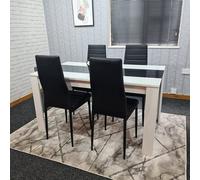 Dining Set Of 4 Kitchen Dining Table And 4 Chairs White Black Dining Table With 4 Black Leather Chairs Kosy Koala