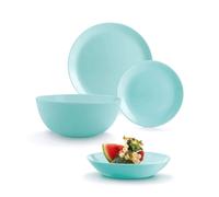 Dining Set Plate Salad Bowl 19 PCS Service for 6 People Turquoise Tempered Glass
