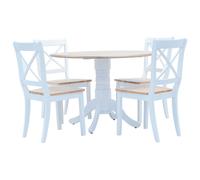 Dining Set Table +4 Chairs White Brown Solid Rubber Wood 106x75cm MDF Lacquered