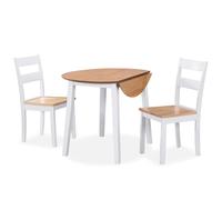 Dining Set White & Natural Wood MDF Rubberwood 90cm Drop-Leaf Table +2 Chairs UK