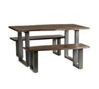 Dining Set With 2 Benches Grey Essential Live Edge