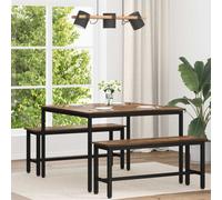Dining Table 110x110x75 cm Smoked Oak Top Black Metal Frame Modern Square Style