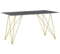 Beliani Dining Table Kenton Black Marble 140 Cm 80 Cm Tempered Glass