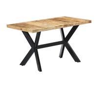 Dining table 140x70x75 cm solid mango wood light brown powder-coated steel frame