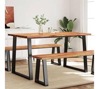 Dining Table 140x80x75 cm Solid Acacia Live Edge Natural Wood with Black Legs.