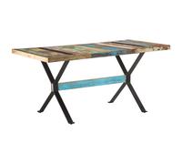 Dining Table 160x80cm Solid Reclaimed Wood Rustic Natural Wood Black Steel Legs