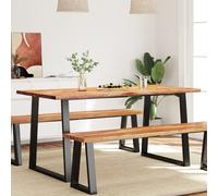 Dining Table 160x80x75cm Live Edge Solid Acacia Wood Top Rustic Black Steel Legs