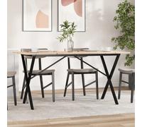 Dining table 160x80x75cm Untreated pine wood top X-frame black steel rustic oak