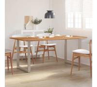 Dining Table 180x90x76 cm Solid Acacia Wood Top Silver Steel Legs Rustic Unique