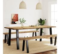 Dining Table 200x90x75 cm Solid Acacia Wood Top with Black Powder-Coated Legs HD