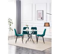 Dining Table and 4 Chairs Round Glass Table 4 Green Velvet Chairs Dining Set KOSY KOALA Clear One Size