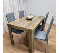 Kosy Koala Dining Table and 4 Chairs Rustic Effect Wood Table 4 Grey Leather Chairs Dining Room (RSTIC140+4GYMT), Multi