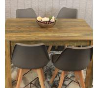 Kosy Koala Dining Table Rustic Effect Wood With 4 Grey Plastic Leather Chairs Dining Room, Multi
