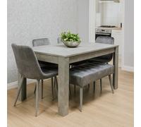 Dining Table and 4 Chairs With Bench Stone Grey Effect
